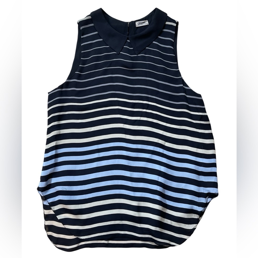L’AGENCE Silk Striped Sleeveless Top